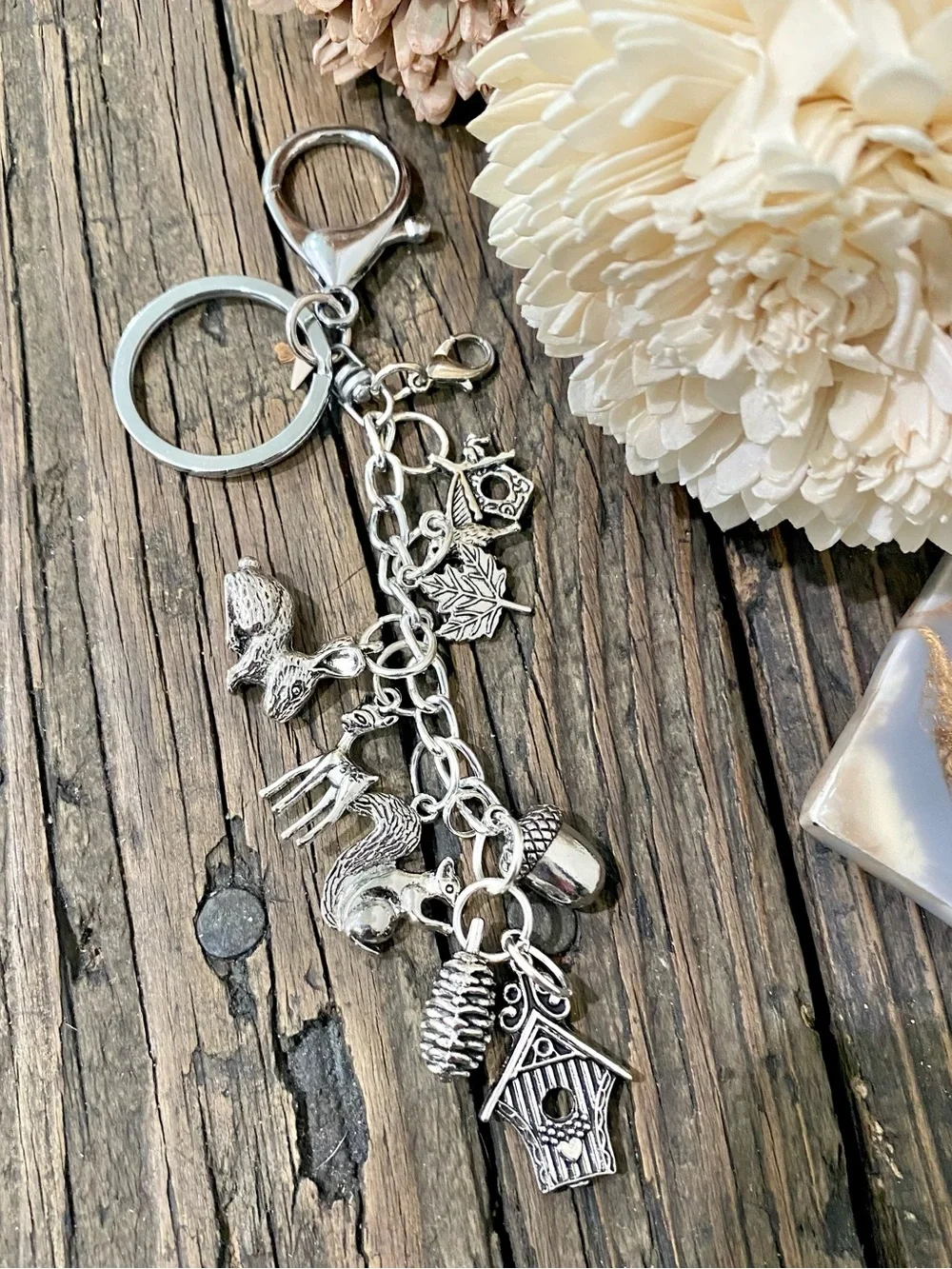 Silver Woodland Charm Keychain